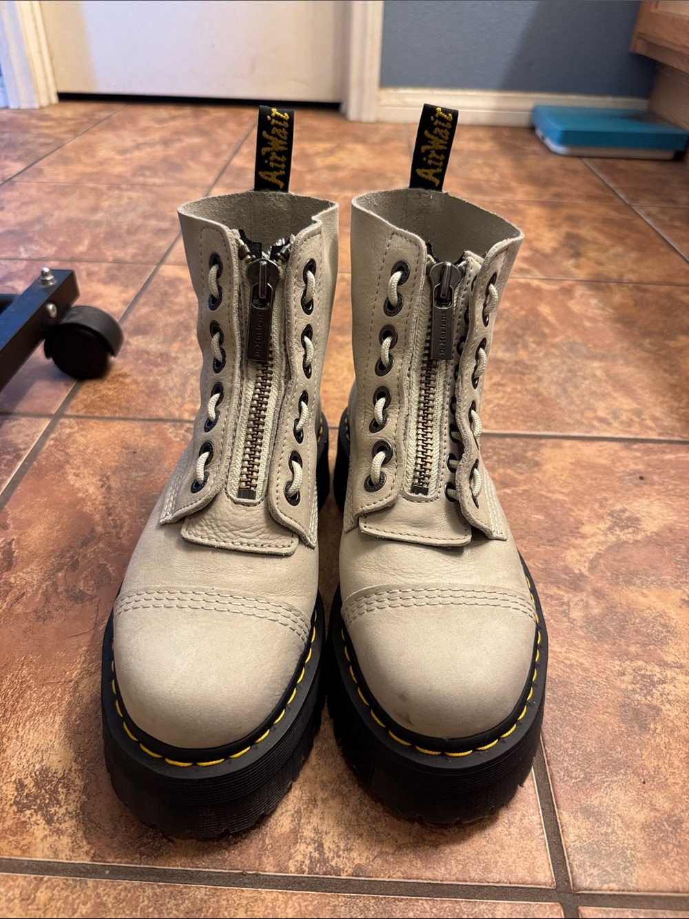 Dr. Martens Light Gray Platform Zip Combat Boots